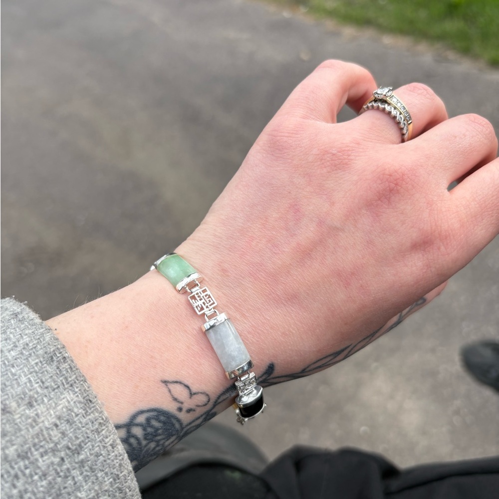 Vintage sterling silver bracelet 925 Jade 7”